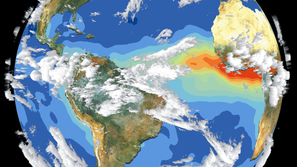 a globe image experiencing climate catastrophe in different places