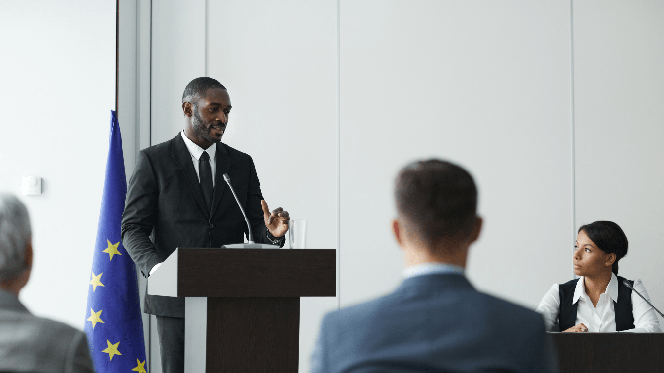 a political leader giving a speech