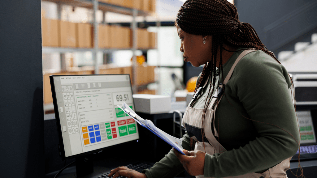 a woman checking the supply inventory