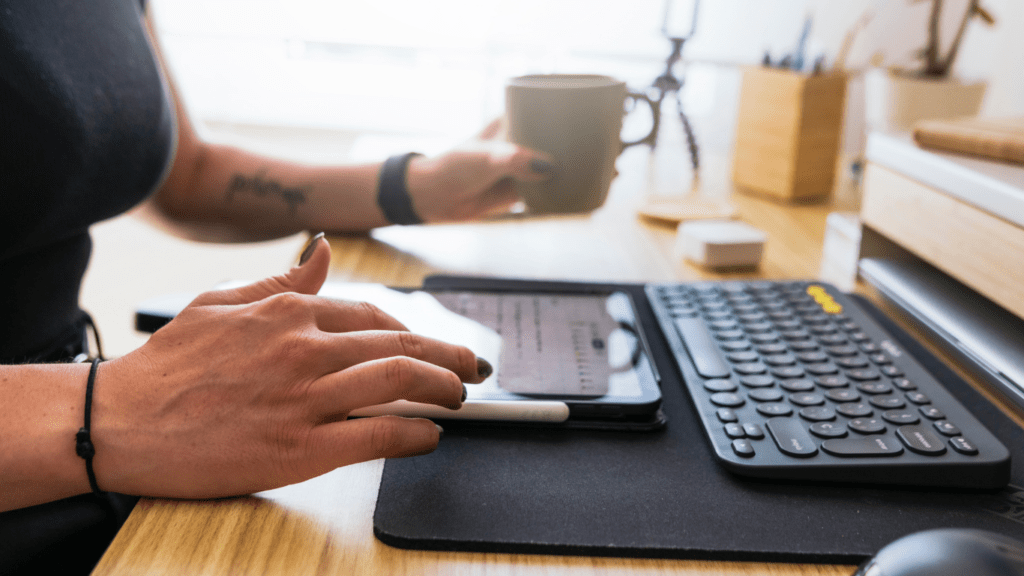 a woman working remotely at her home