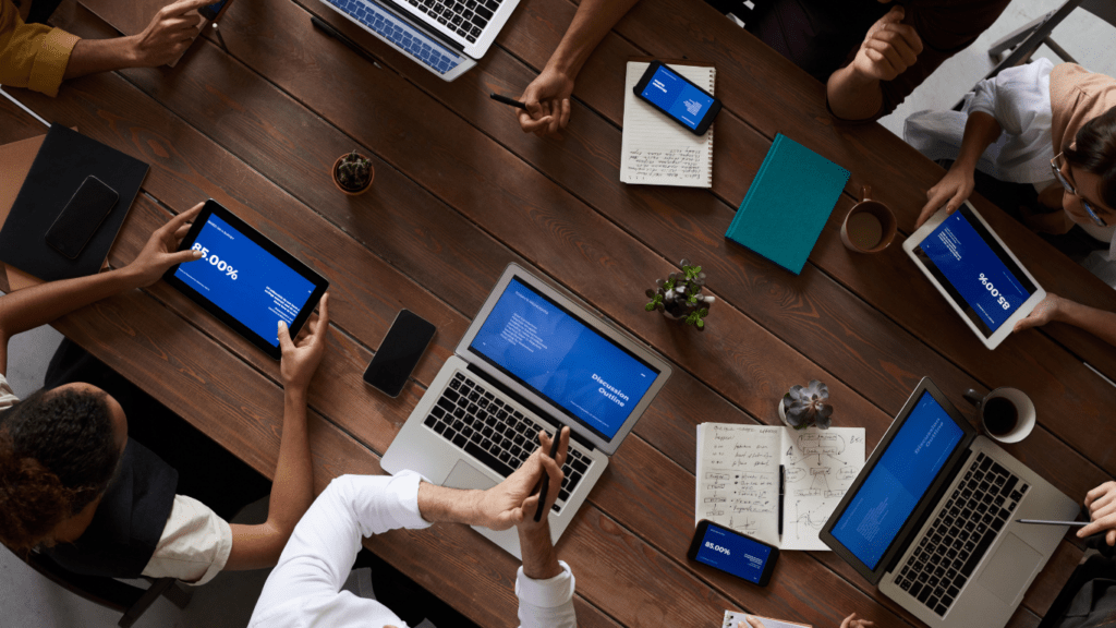 group of people discussing business matters