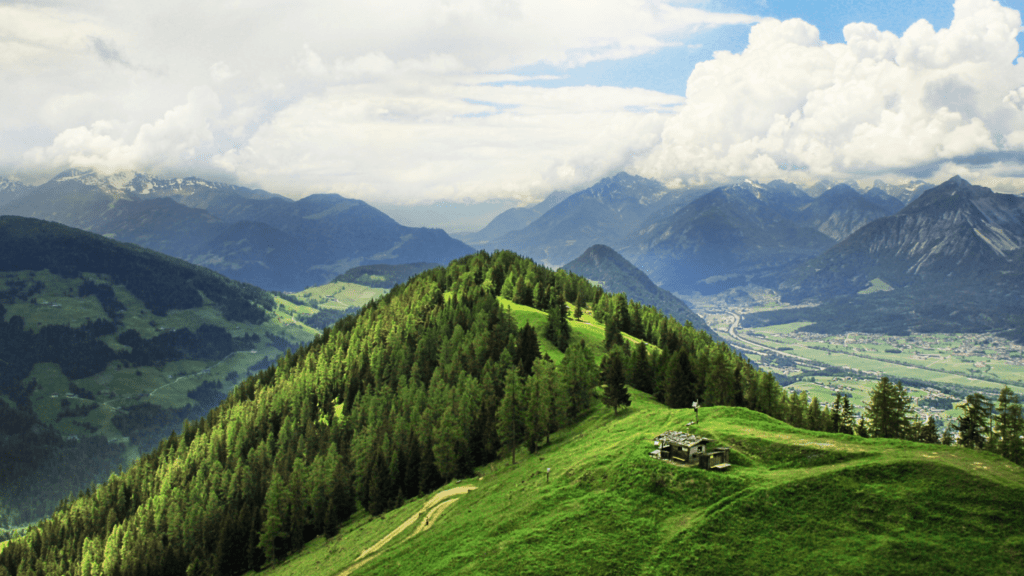 an overlooking view of a mountain 