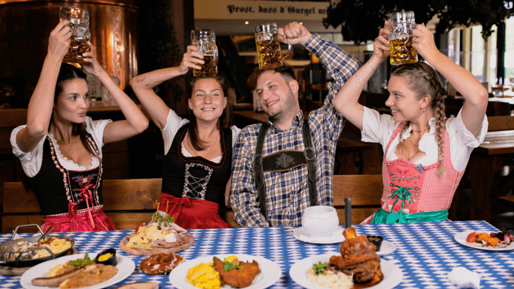 group of people celebrating oktoberfest