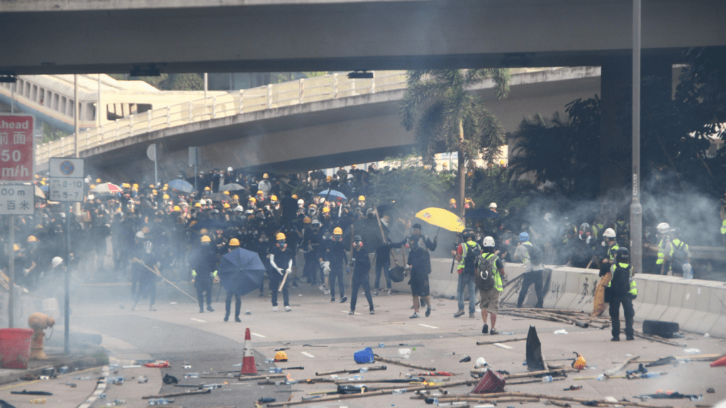 group of people rallying showing a massive tension