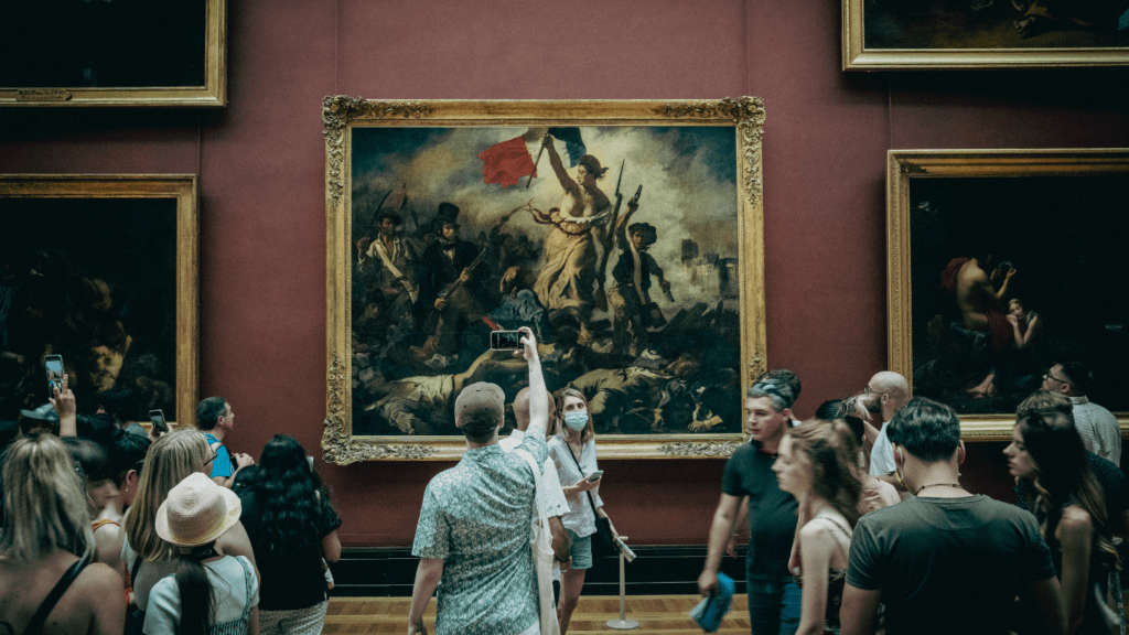 tourist people in a museum 